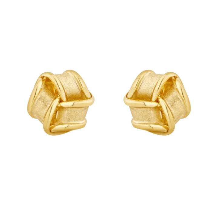 Satin and Polished Ribbon 9ct Yellow Gold Knot Stud Earrings