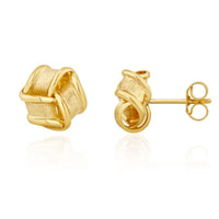 Satin and Polished Ribbon 9ct Yellow Gold Knot Stud Earrings