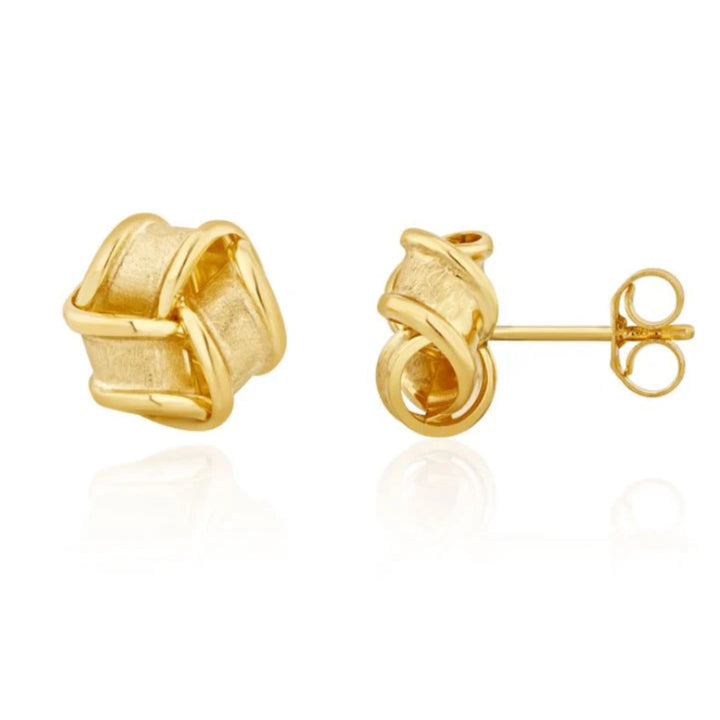 Satin and Polished Ribbon 9ct Yellow Gold Knot Stud Earrings