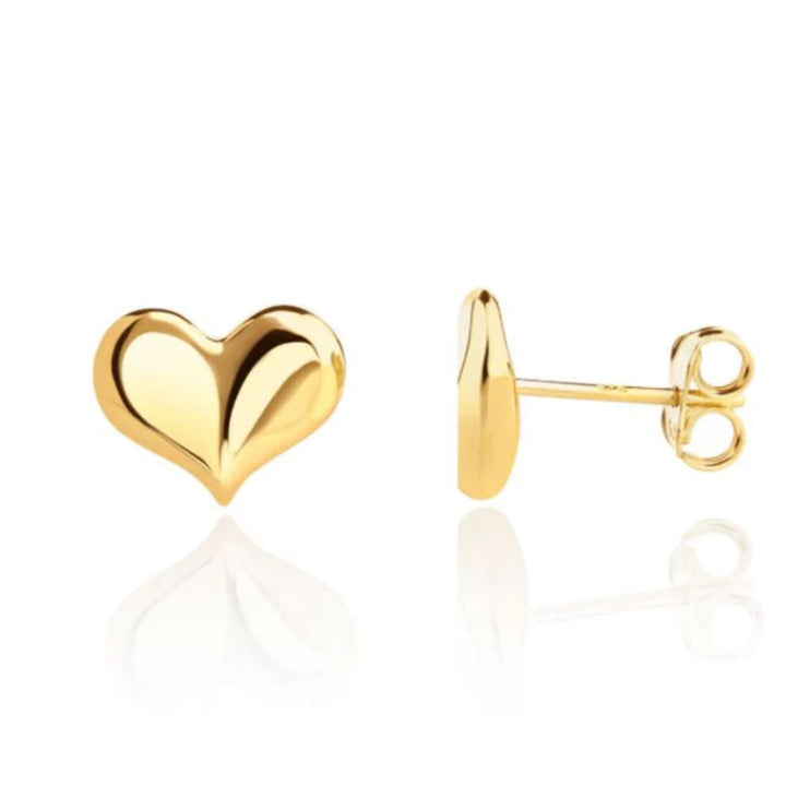 Curved Heart 9ct Yellow Gold Stud Earrings