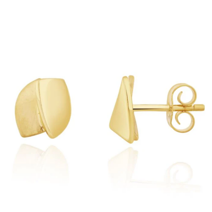 Brushed and Polished 9ct Yellow gold Stud Earrings