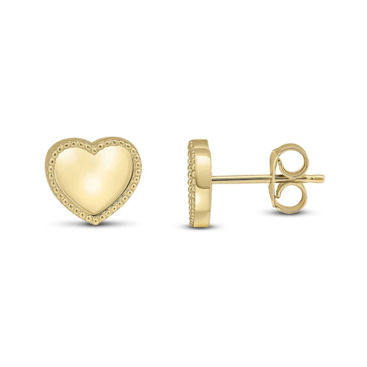 Beaded Heart 9ct Yellow Gold Stud Earrings