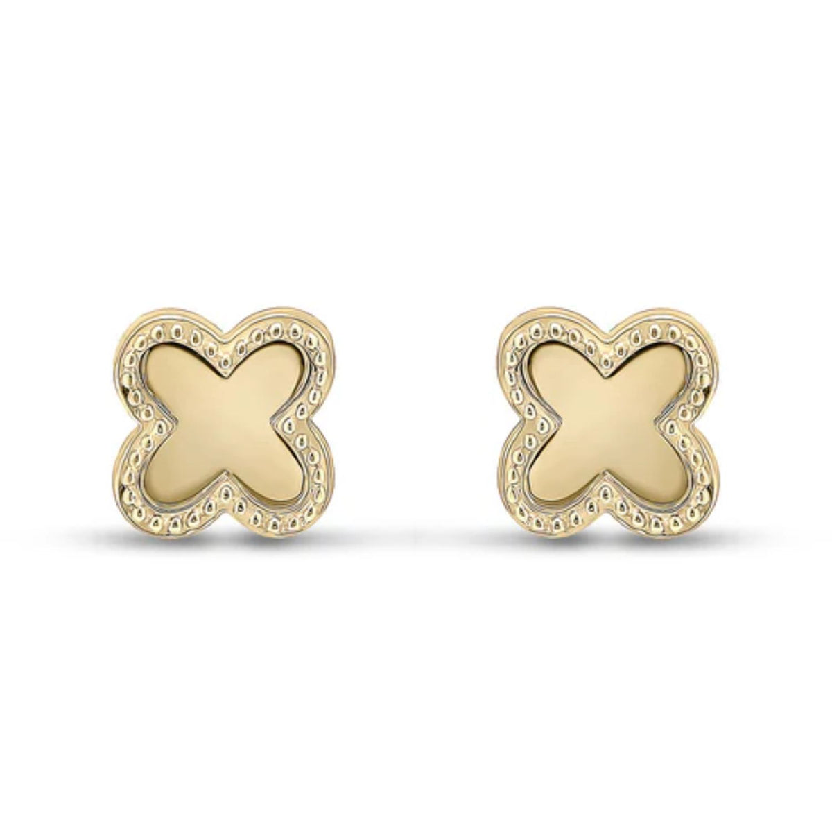 Beaded Clover 9ct Yellow Gold Stud Earrings - Michael Jones Jeweller