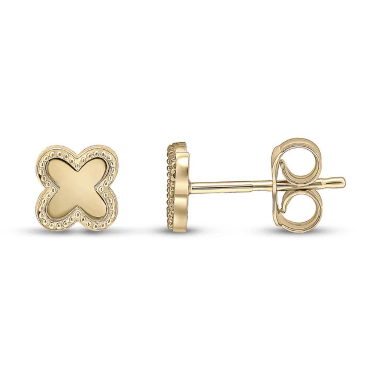 Beaded Clover 9ct Yellow Gold Stud Earrings - Michael Jones Jeweller