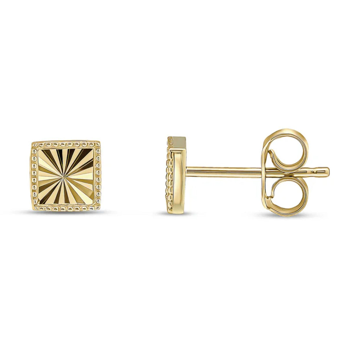 Diamond Cut Square 9ct Yellow Gold Stud Earrings