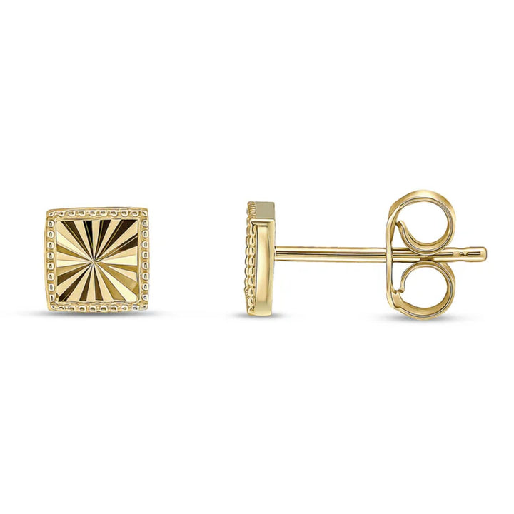 Diamond Cut Square 9ct Yellow Gold Stud Earrings