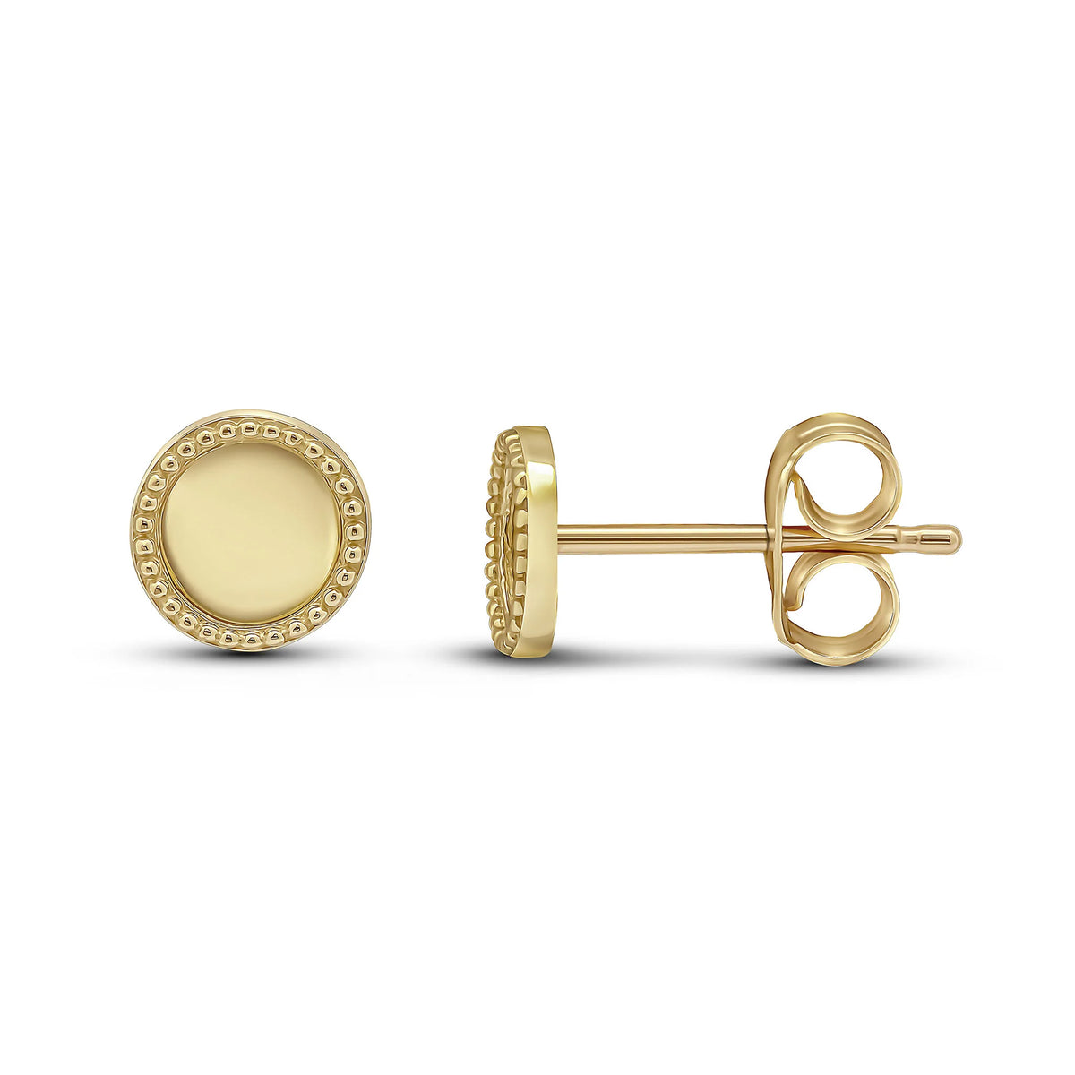 Beaded Edge Circle 9ct Yellow Gold Stud Earrings - Michael Jones Jeweller