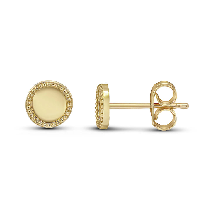 Beaded Edge Circle 9ct Yellow Gold Stud Earrings