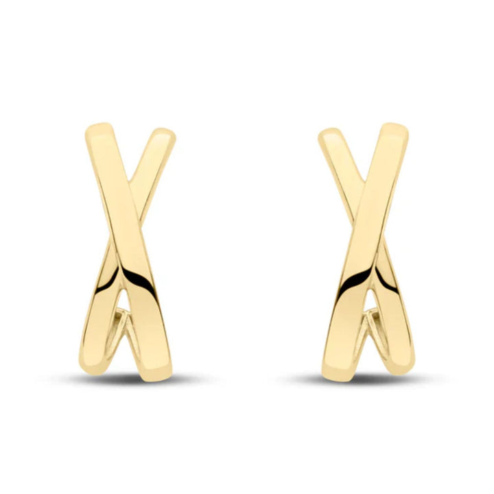 Curved X 9ct Yellow Gold Half Hoop Earrings