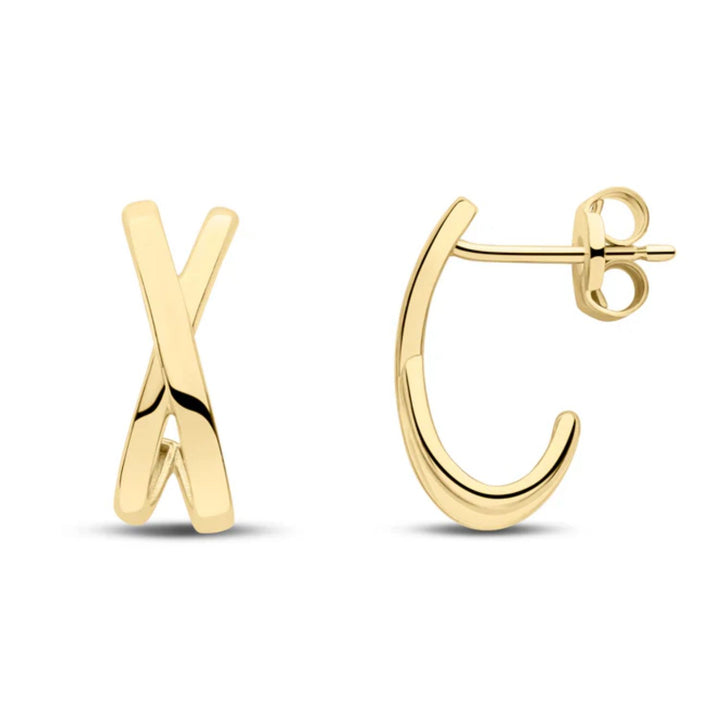 Curved X 9ct Yellow Gold Half Hoop Earrings