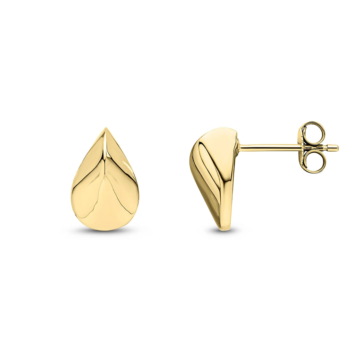 Ridged Pear Shaped 9ct Yellow Gold Stud Earrings - Michael Jones Jeweller