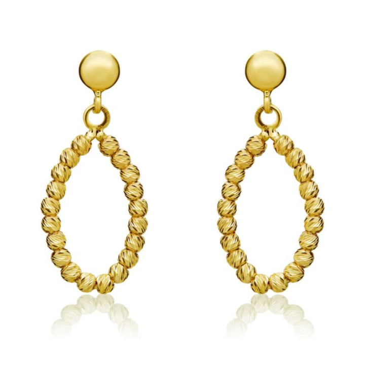 9ct Gold Diamond Cut Bead Oval Drop Earrings
