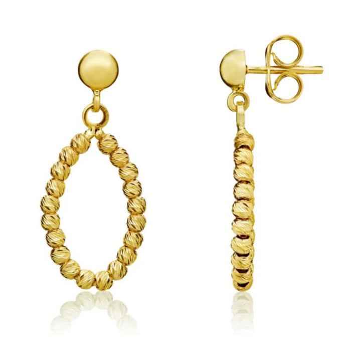 9ct Gold Diamond Cut Bead Oval Drop Earrings