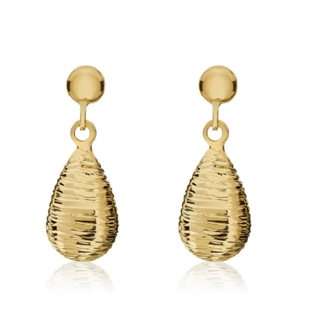 Ribbed 9ct Yellow Gold Drop Earrings - Michael Jones Jeweller