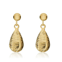 Ribbed 9ct Yellow Gold Drop Earrings