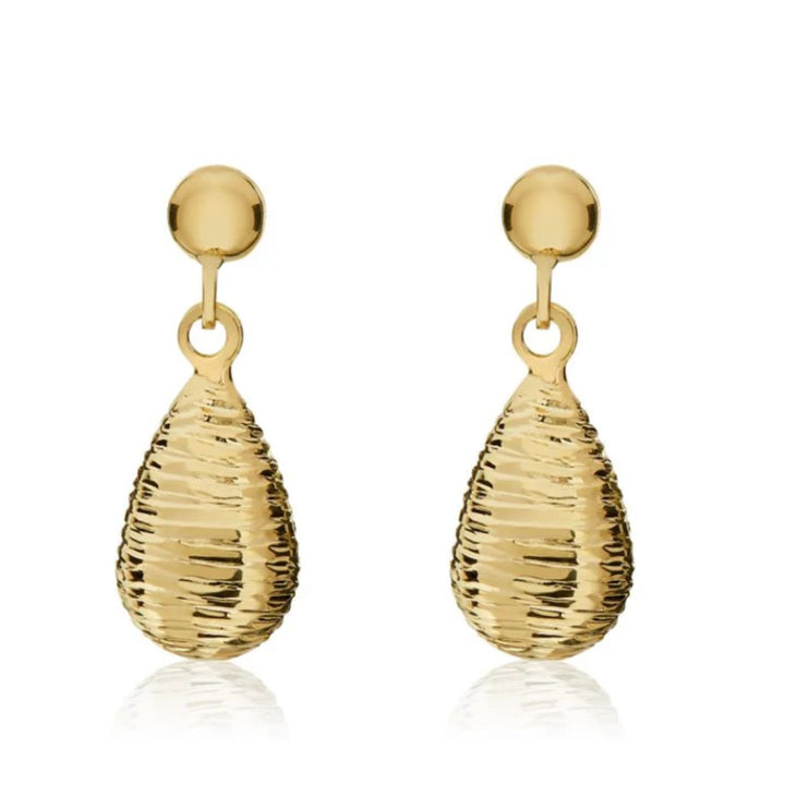Ribbed 9ct Yellow Gold Drop Earrings