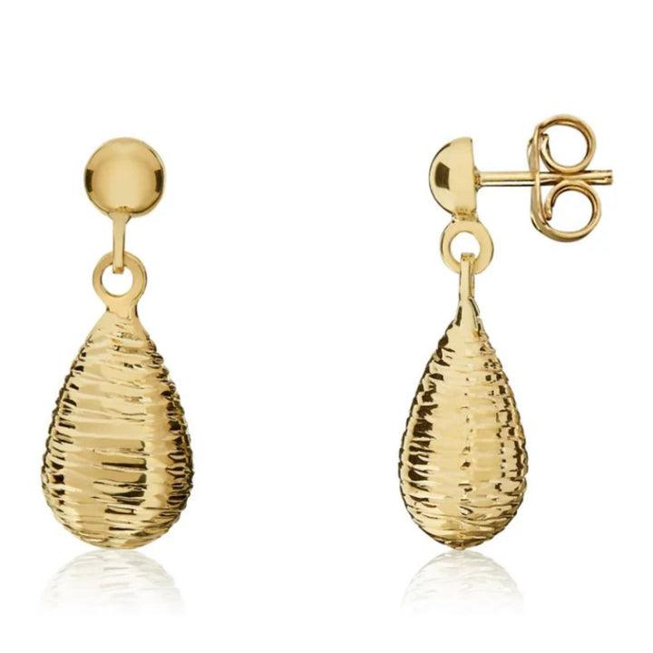 Ribbed 9ct Yellow Gold Drop Earrings