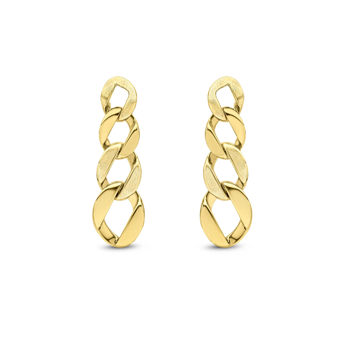 Satin & Polished Graduated Chain 9ct Yellow Gold Link Drop Earrings - Michael Jones Jeweller