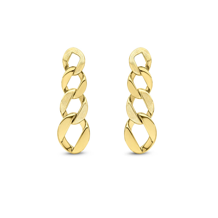 Satin & Polished Graduated Chain 9ct Yellow Gold Link Drop Earrings