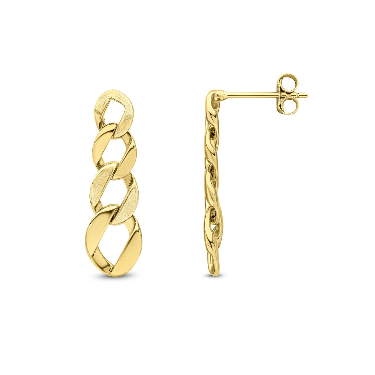 Satin & Polished Graduated Chain 9ct Yellow Gold Link Drop Earrings - Michael Jones Jeweller