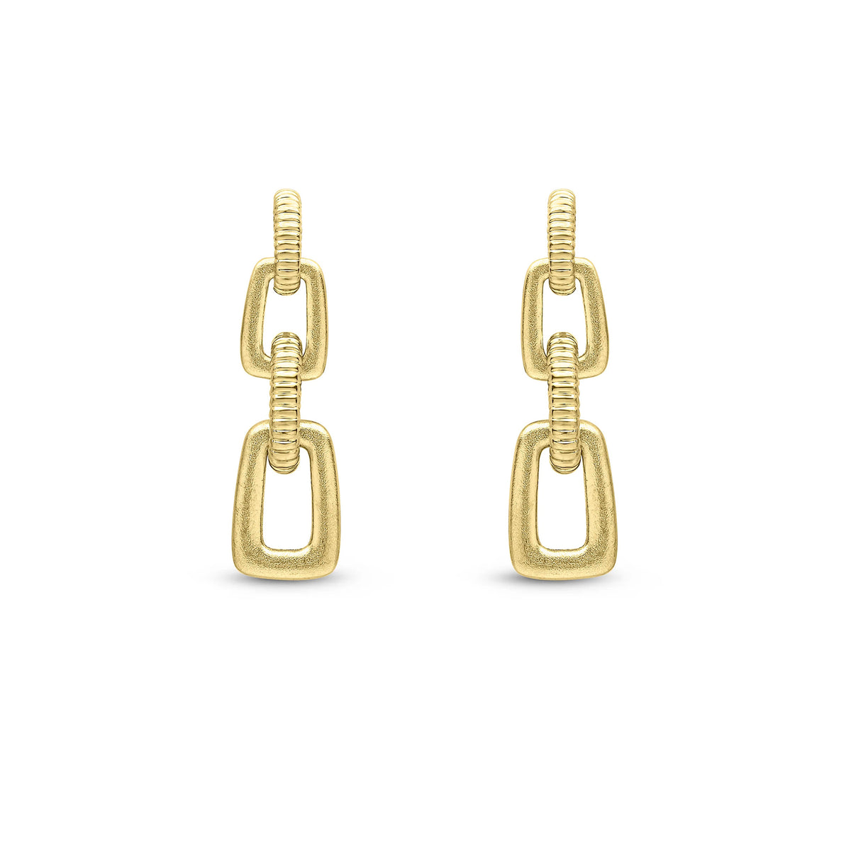 Satin & Ribbed 9ct Yellow Gold Link Drop Earrings - Michael Jones Jeweller