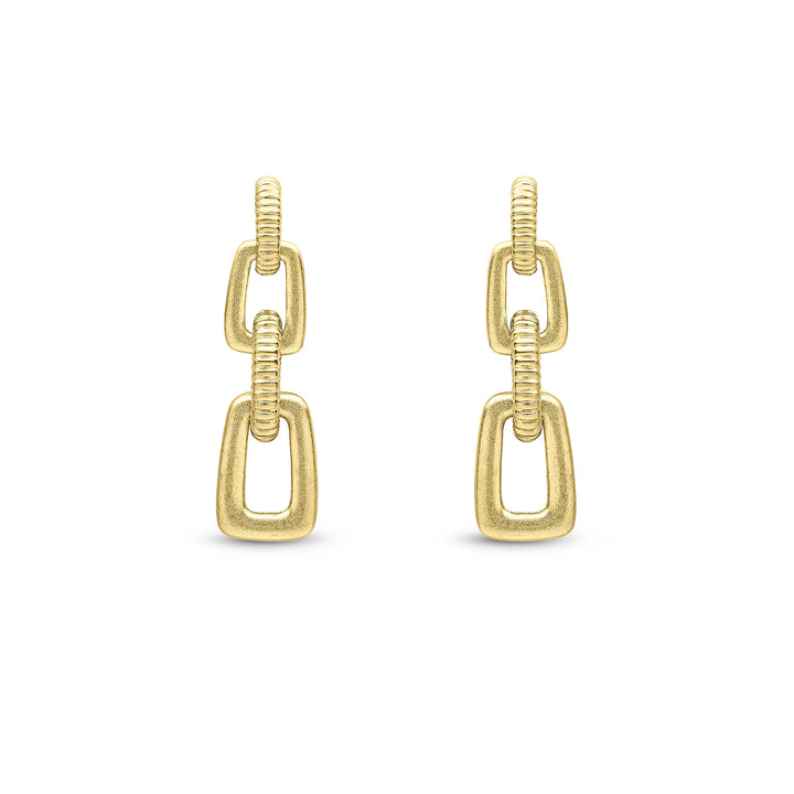 Satin & Ribbed 9ct Yellow Gold Link Drop Earrings