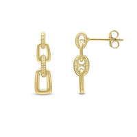 Satin & Ribbed 9ct Yellow Gold Link Drop Earrings - Michael Jones Jeweller