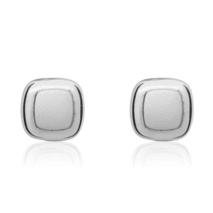 Square 9ct White Gold Brsuhed & Polished Stud Earrings