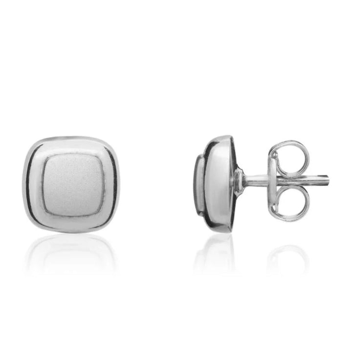 Square 9ct White Gold Brsuhed & Polished Stud Earrings