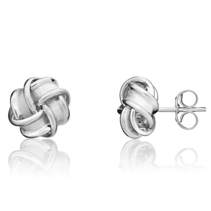 Ribbed 9ct White Gold Small Knot Stud Earrings