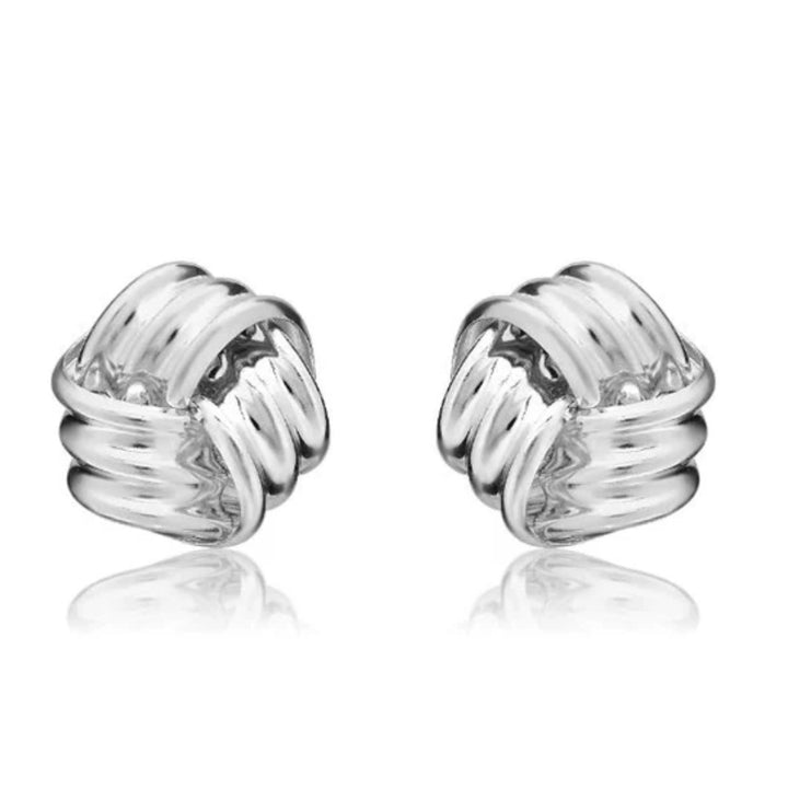 Three Row Knot 9ct White Gold Stud Earrings