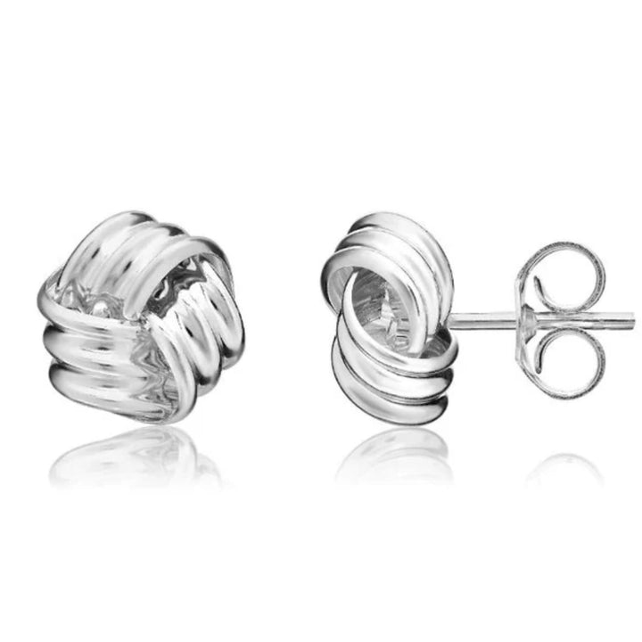 Three Row Knot 9ct White Gold Stud Earrings