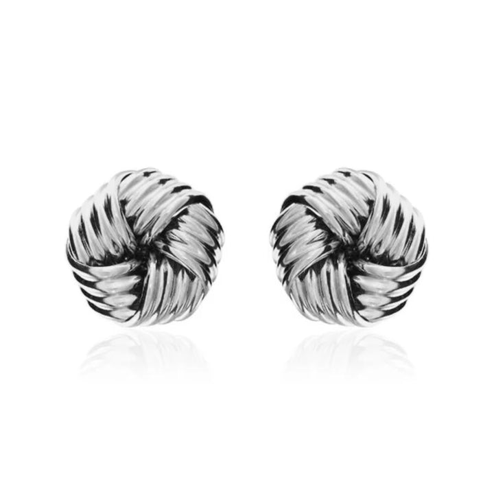 Ribbed 9ct White Gold Knot Stud Earrings