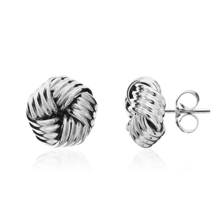 Ribbed 9ct White Gold Knot Stud Earrings