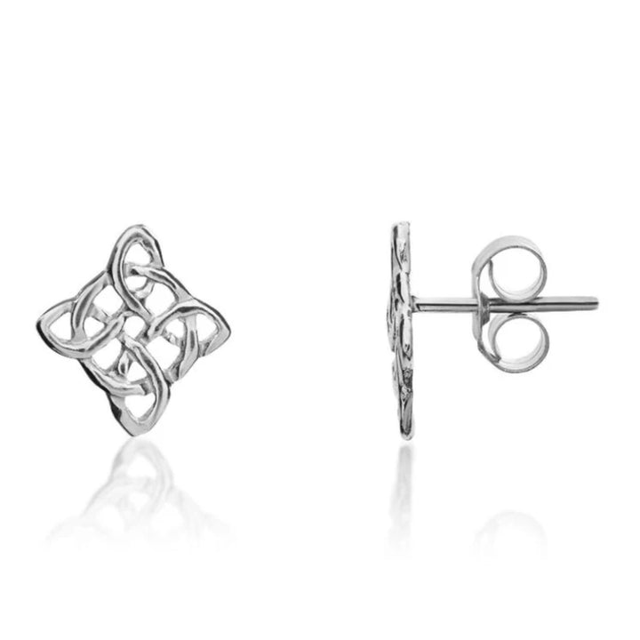 Celtic Style White Gold Stud Earrings