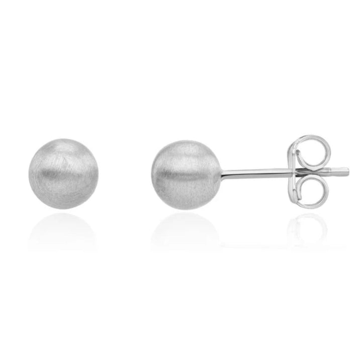 Satin 9ct White Gold Ball Stud Earrings