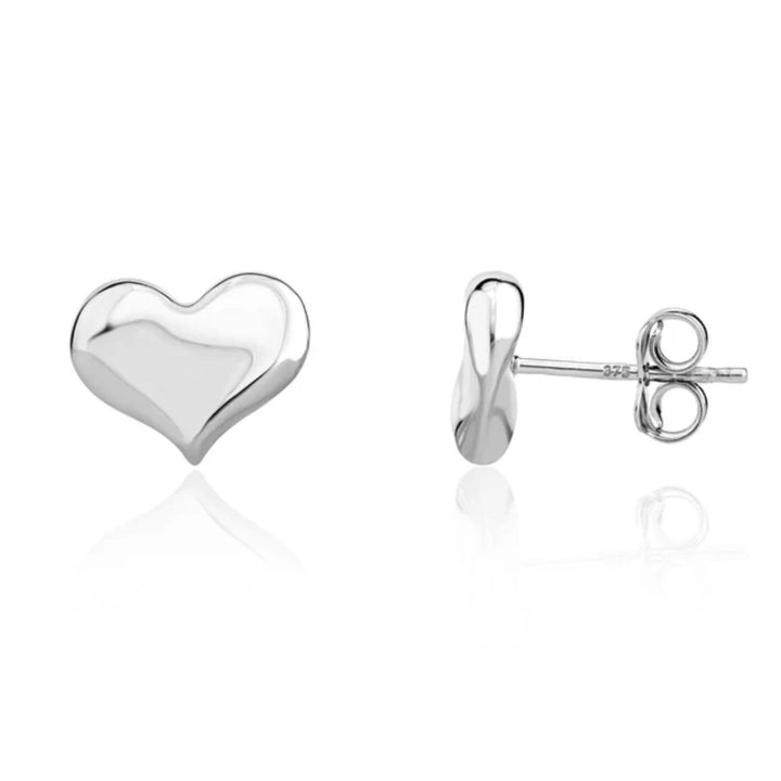 Curved Heart 9ct White Gold Stud Earrings
