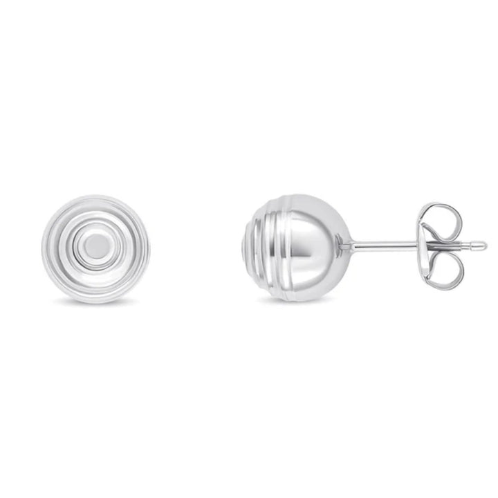 Ridged 9ct White Gold Ball Stud Earrings