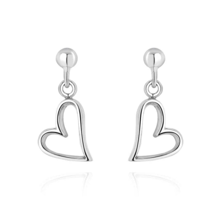 9ct White Gold Heart Drop Earrings