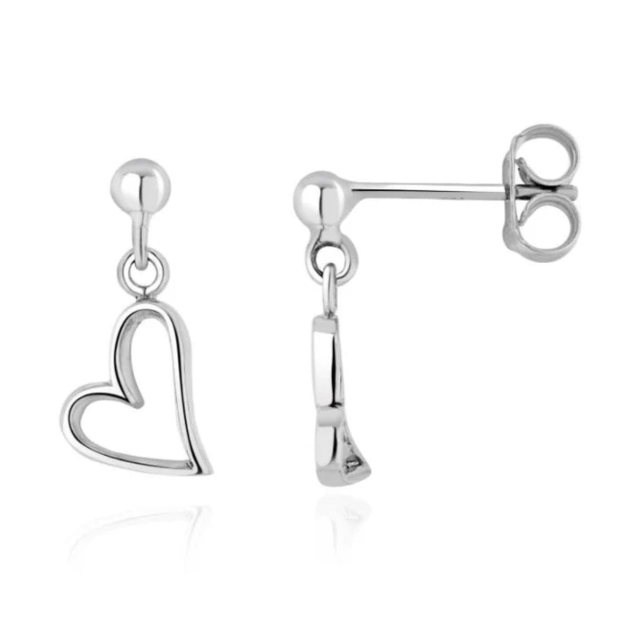 9ct White Gold Heart Drop Earrings - Michael Jones Jeweller