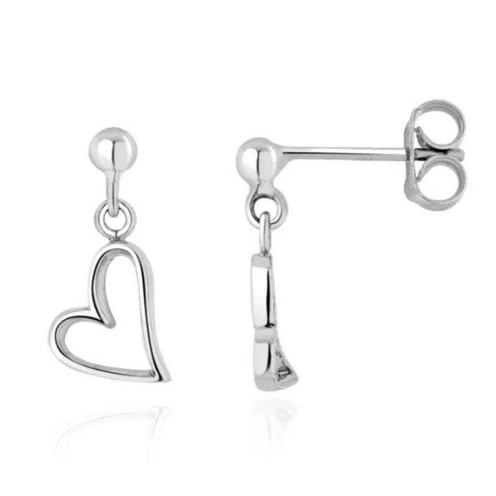 9ct White Gold Heart Drop Earrings