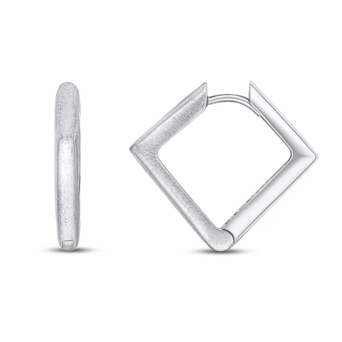 Square Satin 9ct White Gold Huggy Earrings - Michael Jones Jeweller