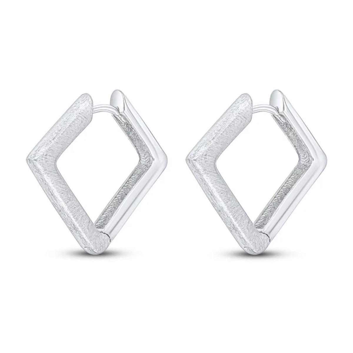 Square Satin 9ct White Gold Huggy Earrings - Michael Jones Jeweller