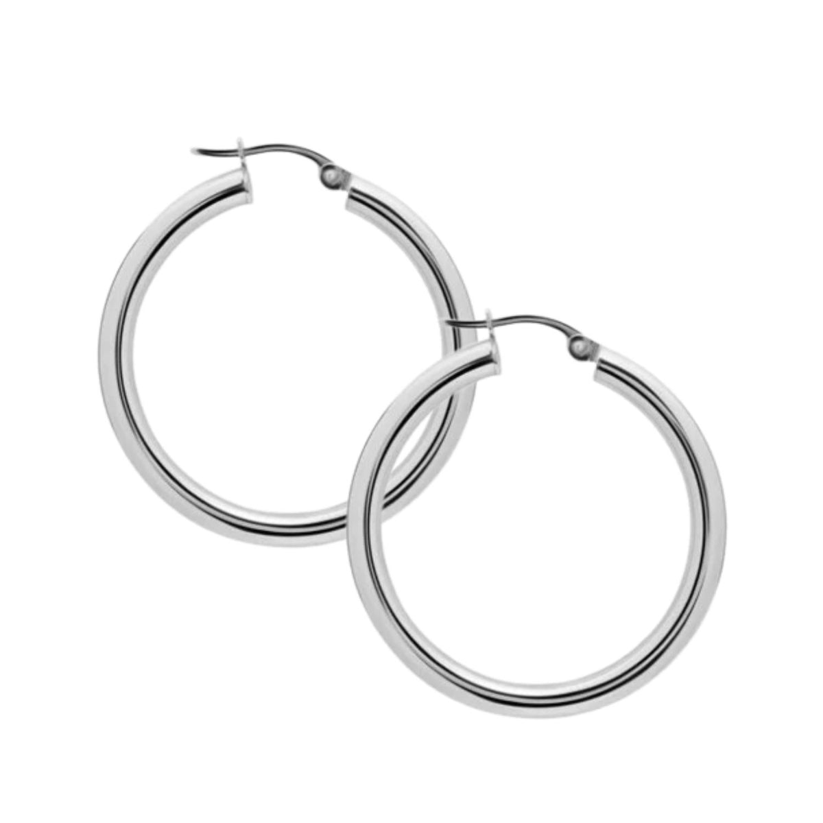 Polished 9ct White Gold Hoop Earrings - Michael Jones Jeweller