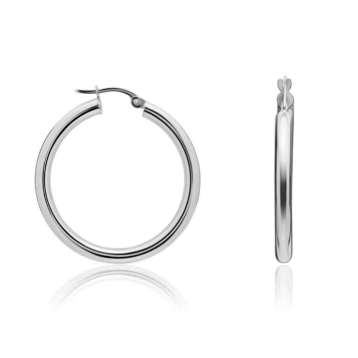 Polished 9ct White Gold Hoop Earrings