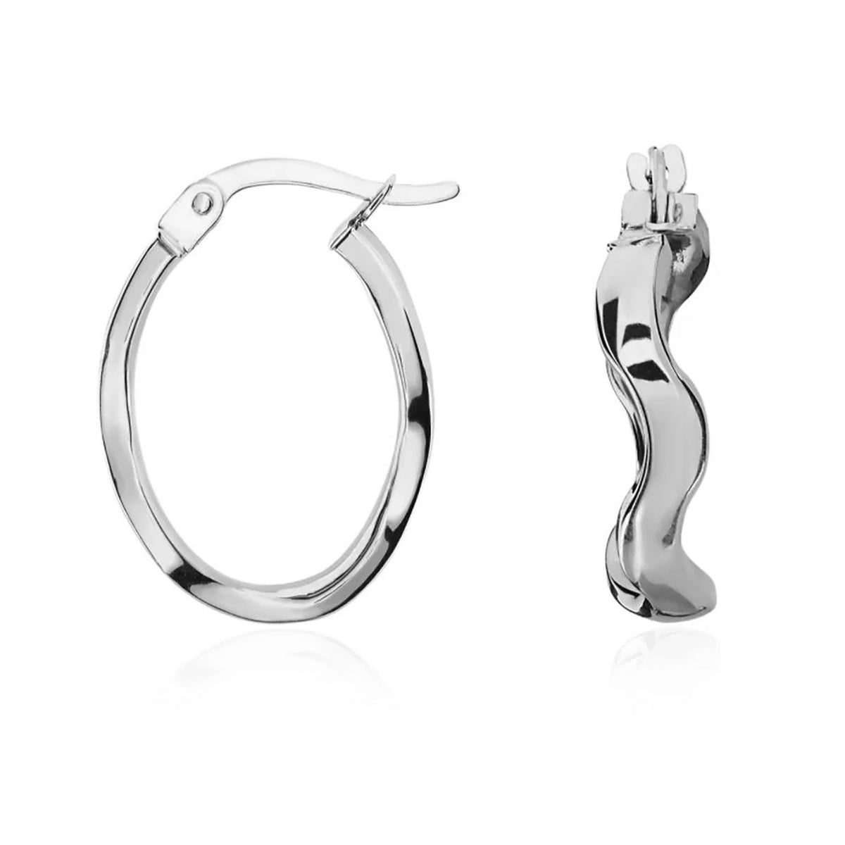 Wavy 9ct White Gold Hoop Earrings - Michael Jones Jeweller