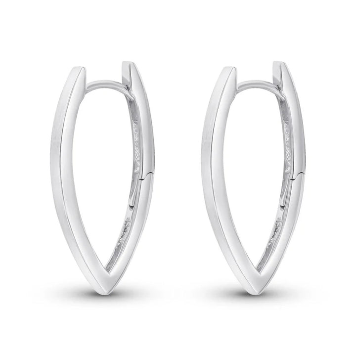 Pointed Oval 9ct White Gold Hoop Earrings
