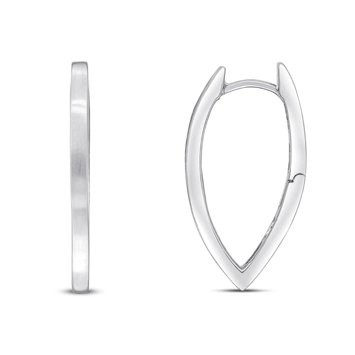 Pointed Oval 9ct White Gold Hoop Earrings