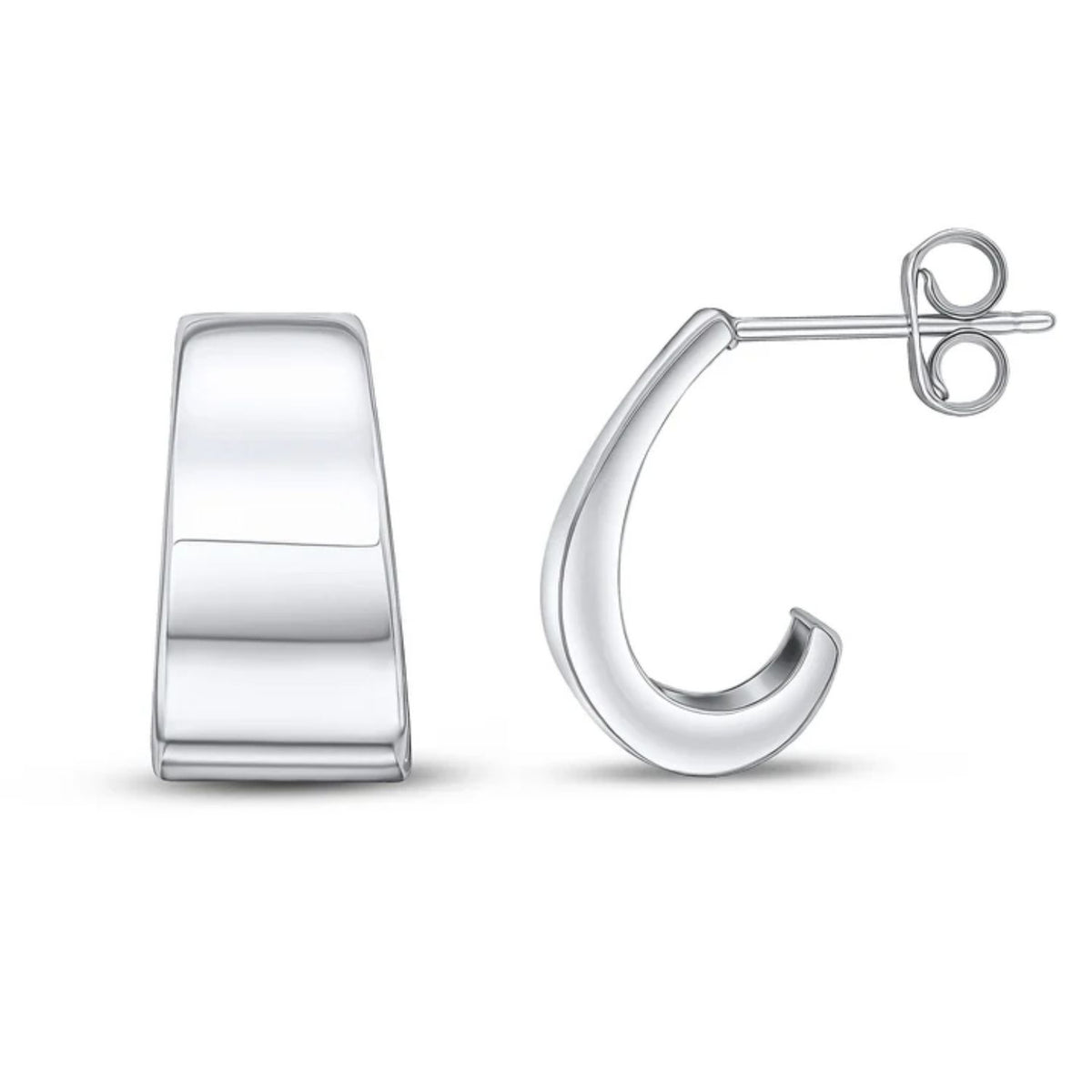 Flat Tapered 9ct White Gold Half Hoop Earring - Michael Jones Jeweller