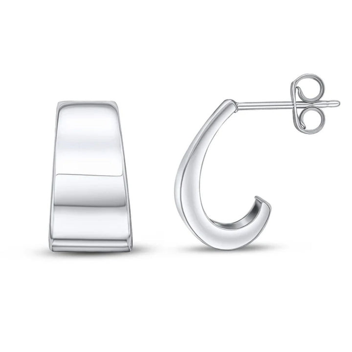 Flat Tapered 9ct White Gold Half Hoop Earring